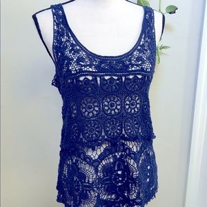 Navy Blue Crochet Tank - Stevie Nicks Vibes